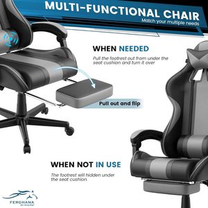 Krzesło do gier Ergonomiczny fotel do gier wyścigowych z podnóżkiem Krzesło komputerowe z zagłówkiem Krzesło do gier Krzesło PC Krzesło do gier dla graczy Szary