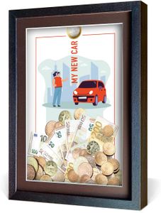aFFa frames My Piggy Bank Spardose, 3D Bilderrahmen zum Befüllen, Geldgeschenke Verpackung für Auto, Haus, Geburtstag, mit Acrylglasfront, aus Holz, 32x42x2,5cm, Braun, Rahmen Neuwagen Muster