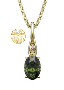 Goldanhanger Mandolina mit echten Diamanten 0,0183 ct und ovalem Moldavit