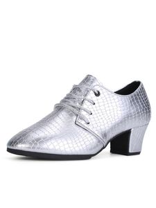 Sneaker Damen Schnürung Tanzschuh Abschlussball Low Top Latin Schuhe Leichte Mid Heel Oxfords,Farbe:Silber,Größe:38