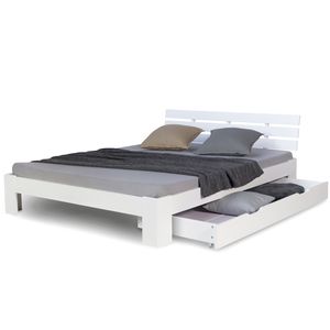 Homestyle4u 2249, Holzbett 140x200 mit Schubladen Weiß Doppelbett mit Lattenrost Bettkasten Bett Holz Kiefer