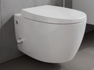 Aqua Bagno Taharet WC Inkl. Softclose Sitz und Ventil Dusch-WC Hänge-WC Toilette mit Bidet-Funktion Tiefspülklosett Keramik Spülrandlos 510 x 363 mm