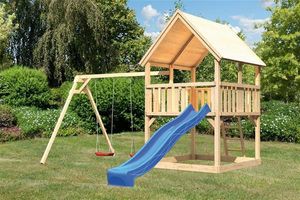 Spielturm Karibu Akubi Luis Set B Doppelschaukel + Rutsche blau