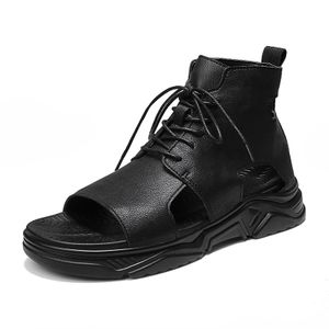Sommer Herren Sandalen Plateau Leder High-Top Schuhe Schnürschuhe Open Toe Soft Sneakers Outdoor Atmungsaktiv