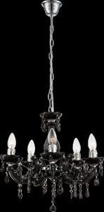 Globo Lighting Luster Metall verchromt, schwarz, Acrylkristalle, Kabel PVC Grau, ø: 440mm, H: 1280mm, exkl. 5x E14 40W 230V
