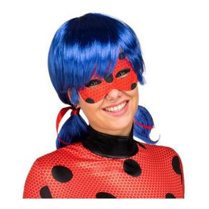 Ladybug Perücke mit Maske für Erwachsene blau-rot-schwarz