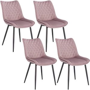 WOLTU 4er-Set Esszimmerstühle Küchenstuhl Polsterstuhl mit Rückenlehne, Sitzfläche aus Samt, Metallbeine, Rosa