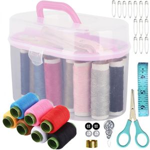 Nähzubehör Nähset für Reise mit 8 Spulen Faden Packung Nähgarn Nähkästchen Nähzeug Nähnadeln Nähkorb Schere Fingerhut Nähzubehör Nähzeug Zubehör Rosa Retoo