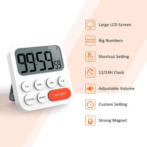 Kurzzeitwecker 2 Stück Küchentimer Digital Timer Magnetisch Eieruhr Lauter Alarm zum Kochen Backen Sport Lernen