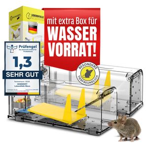 HEIMWERT Lebendfalle Maus Mausefalle 2erSet - mit Wasser Speicher + Köderbox + Ventilationsöffnungen - Mäuse Lebendfalle mit Quick Release Ausgang ohne Mäuse Kontakt I Mausefallen Lebendfallen Set