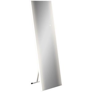 HOMCOM Ganzkörperspiegel, 150 x 50 x 2,9 cm Wandspiegel, Standspiegel mit LED-Leuchte, Touch-Schlater, Ankleidespiegel mit 3 Lichtfarben, Weiß