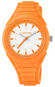 Calypso K5724 Damenuhr analog Quarz mit Polyurethan-Armband, Farbe:orange