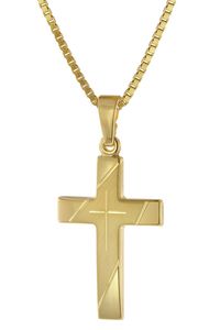 trendor 75676 Kreuz Anhänger Gold 333 mit goldplattierter Silberkette, 60 cm