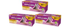 Whiskas Junior Katzennassfutter Geflügel Auswahl in Gelee, 120 Portionsbeutel, 120x85g (3 Großpackung) – Katzenfutter nass für heranwachse