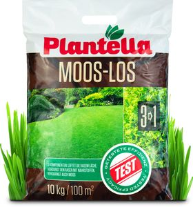 Plantella Moos-los 3-in-1 Rasendünger mit Moosvernichter, 10 kg | lüftet, versorgt Rasen mit Nährstoffen, beseitigt Moos