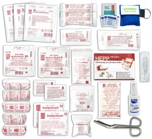 KFZ Auto-Verbandkasten - Füllung nach aktueller DIN 13164 -  mit Antisept-Hygiene-Spray, Notfallbeatmungshilfe, Wundreinigungstuch, Alkohol-Tupfern und Pinzette