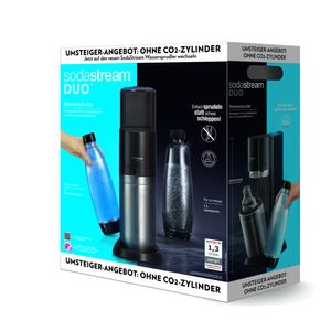 SodaStream Wassersprudler DUO Titan Upgrade Pack ohne CO2-Zylinder, 1x 1L Glasflasche und 1x 1L Kunststoff-Flasche