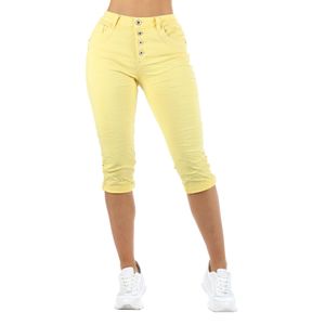 Giralin Damen Caprihosen Bequeme Baggy Skinny Fit 5-Pocket-Style Hose 837530, Farbe: Gelb, Größe: 34