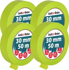 KOTARBAU® Sada 4 neonových maskovacích pásek 50 m maskovací páska 30mm maskovací páska Malířská páska Malířské potřeby Fluorescenční zelený krepový papír Malířské potřeby