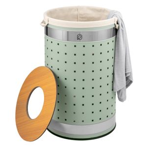 eluno runde Wäschetonne, Wäschekorb, Wäschesammler mit waschbarem Wäschesack und abnehmbaren Deckel, 50 Liter Fassungsvermögen für Schlafzimmer, Badezimmer, Wäscheaufbewahrung aus Metall, mint