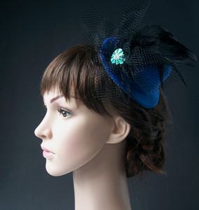 H7016# Fascinator Hütchen blau Haarschmuck Hochzeit