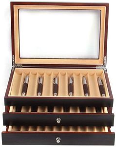 34 Füller Stiftebox Holz  Penbox Geschenk 3 Etagen Kugelschreiber Federhalter Aufbewahrungsbox  Organizer Box Sammelbox   Vitrine Füller Halter Für Stifte Füllfederhalter- Organizer Box mit Schubladen, Schwarz