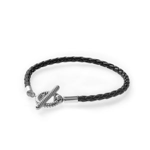 Pandora Armband 591675C01 Pandora Moments Leather T-Bar Silber Verschluss schwarzes Leder 17