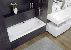 BADLAND Badewanne Rechteck Aria Plus 150x70 mit Ablaufgarnitur, Handgriffen, Füßen und Wannenträger GRATIS