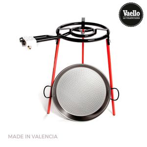 Set Paella-Pfanne poliert 46cm mit Stativ und Gasbrenner 400mm vaello