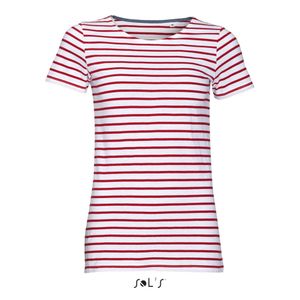 Damen Striped T-Shirt modisch gestreift - Farbe: White/Red - Größe: M