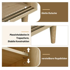 Merax Kommode Highboard mit Glastür und Rattangeflecht, Vitrine Landhaus, Stehschrank Sideboard aus Holz, 60x40x100cm, Eiche