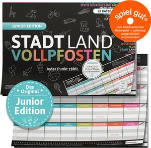 Stadt Land Vollpfosten® Junior Edition – "Jeder Punkt zählt." | A4 Spielblock