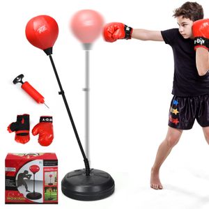 COSTWAY Punchingball 120-154cm hoehenverstellbar, Standboxball freistehend, Boxsack Set, Boxset, Box Set inkl. Boxhandschuhe und Handpumpe, Geeignet fuer Erwachsene, Jungen und Maedchen ab 8 Jahren