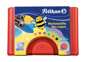 Pelikan Wachsmalstifte wasserfest Kunststoff-Etui mit 8 dicken runden Stiften und Schaber
