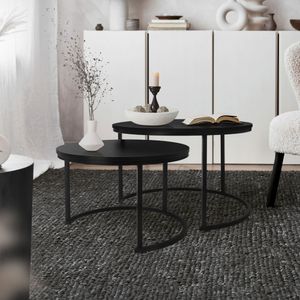 ML-Design Couchtisch 2er Set, Ø 59x40 / 74x48 cm, Schwarz matt, aus MDF und Metall, Beistelltisch Satztisch Wohnzimmertisch Sofatisch Kaffeetisch
