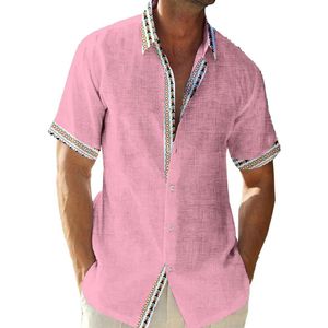 Herren kurze Ärmel Hemden regulär Fit T-Shirt Hawaiian Button Down Bluse Commuting Tops  Rosa,Größe:3xl