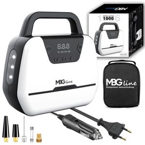 MBG Line 1866 vzduchový kompresor do auta, kompresor 12V/230V, čerpadlo do auta s digitálním displejem, LED světlem a sadou adaptérů, vzduchové čerpadlo do auta, na motorku, na kolo