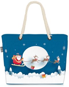 VOID Weihnachtsmann Schlitten Rentiere Strandtasche Shopper 58x38x16cm 23L XXL Einkaufstasche Tasche Reisetasche Beach Bag