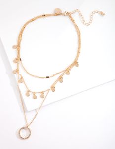 Gold Essential Disk & Circle Charm Choker Necklace