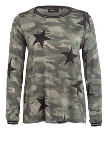 Grace Damen Tunika Seidenshirt Camouflage mit Sternen Print Grösse XS