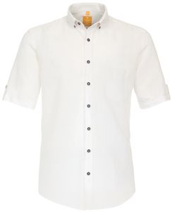 REDMOND Leinen-Kurzarmhemd Brusttasche Weiß  S Modern Fit