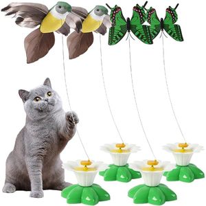 4 Stück Interaktives Katzenspielzeug,Elektrisches Fliegendes Schmetterlingg Vogelspielzeug (Zufällige Farbe von Schmetterling und Vogel)