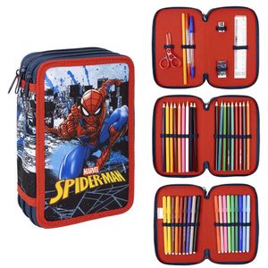 Plumier Trojitý Spiderman 43 dílků Světle modrá (12 x 19,5 x 6,5 cm)