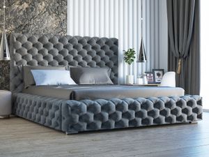 Čalouněná postel GRAINGOLD Glamour 160x200 cm Heaven - postel Chesterfield s roštovým rámem - velká zásuvka, velurová látka - tmavě šedá (Monolit 92)
