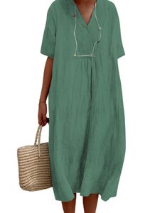 Damen Sommerkleider V-Ausschnitt Kleider Kurzarm Kleid Strandkleid Freizeitkleider Grün,Größe S