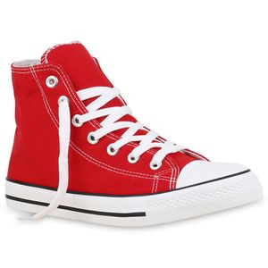 Mytrendshoe Herren High Sneakers Stoffschuhe Sportschuhe Kult Schnürer 811382, Farbe: Rot, Größe: 37