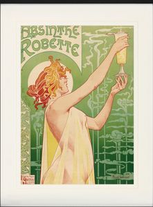 Historické reklamní plakáty Zarámovaný obraz s jemným paspartováním | nástěnné obrazy | v rámu - Green Fairy, Absinthe Robette, Henri Privat Livemont, 1896 (80 x 60 cm)