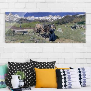 Glasbild - Kunstdruck Giovanni Segantini - Frühling in den Alpen - Panorama Quer, Größe HxB:40cm x 100cm