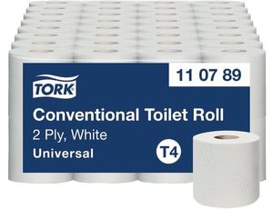 Tork Kleinrollen Toilettenpapier Universal, T4, 2-lagig, 8 Rollen á 250 Blatt, geprägt, weiß