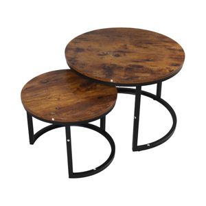 SensaHome Couchtisch-Set rund – Antikes rundes Holztisch-Set – großer Tisch 77 x 40 cm, kleiner Tisch 57 x 35 cm – Holz